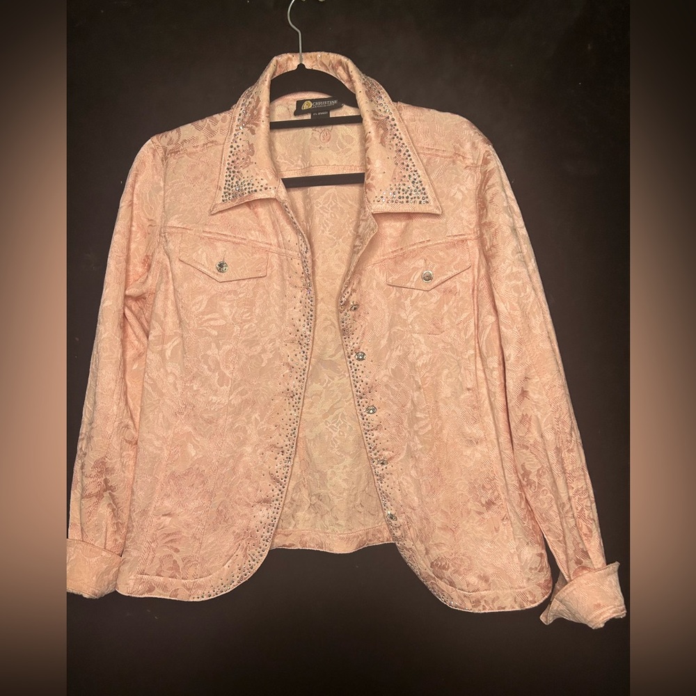 Christine Alexander Denim Jacket Crystal Floral Pink XL